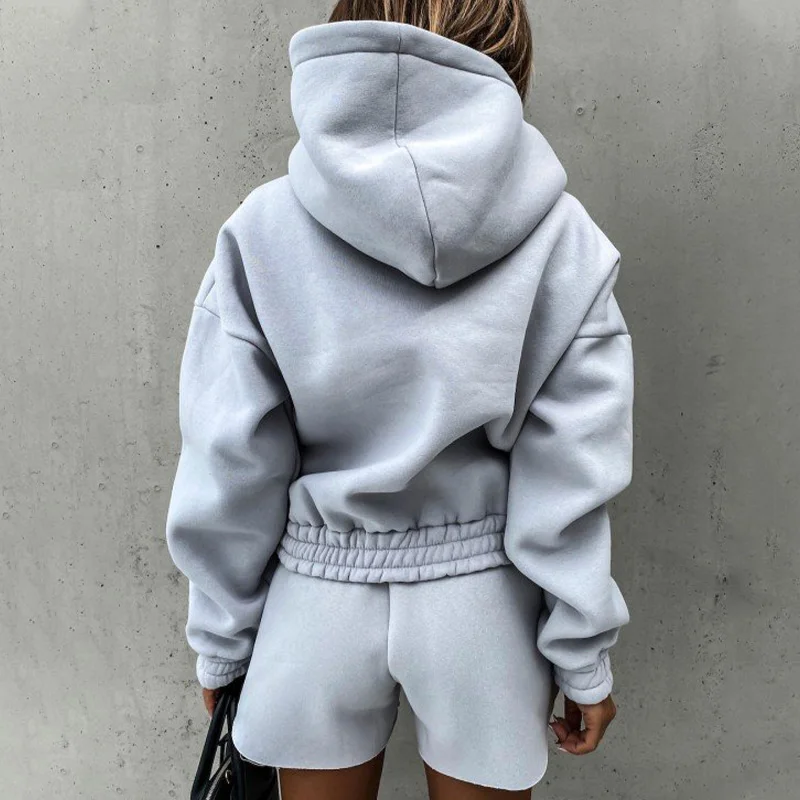 

Spring Oversize Pocket 2 Piece Set Women Suits Loose Casual Solid Female Hoodie Suit 2021 New Trend Sport Short Pant Ladies Set