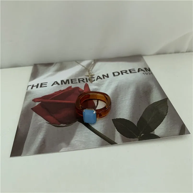 

2020New Colorful Transparent Crystal Rings Geometric Glazed Glass Rings for Women Girls Korea Fashion Ring Jewelry Gifts-A