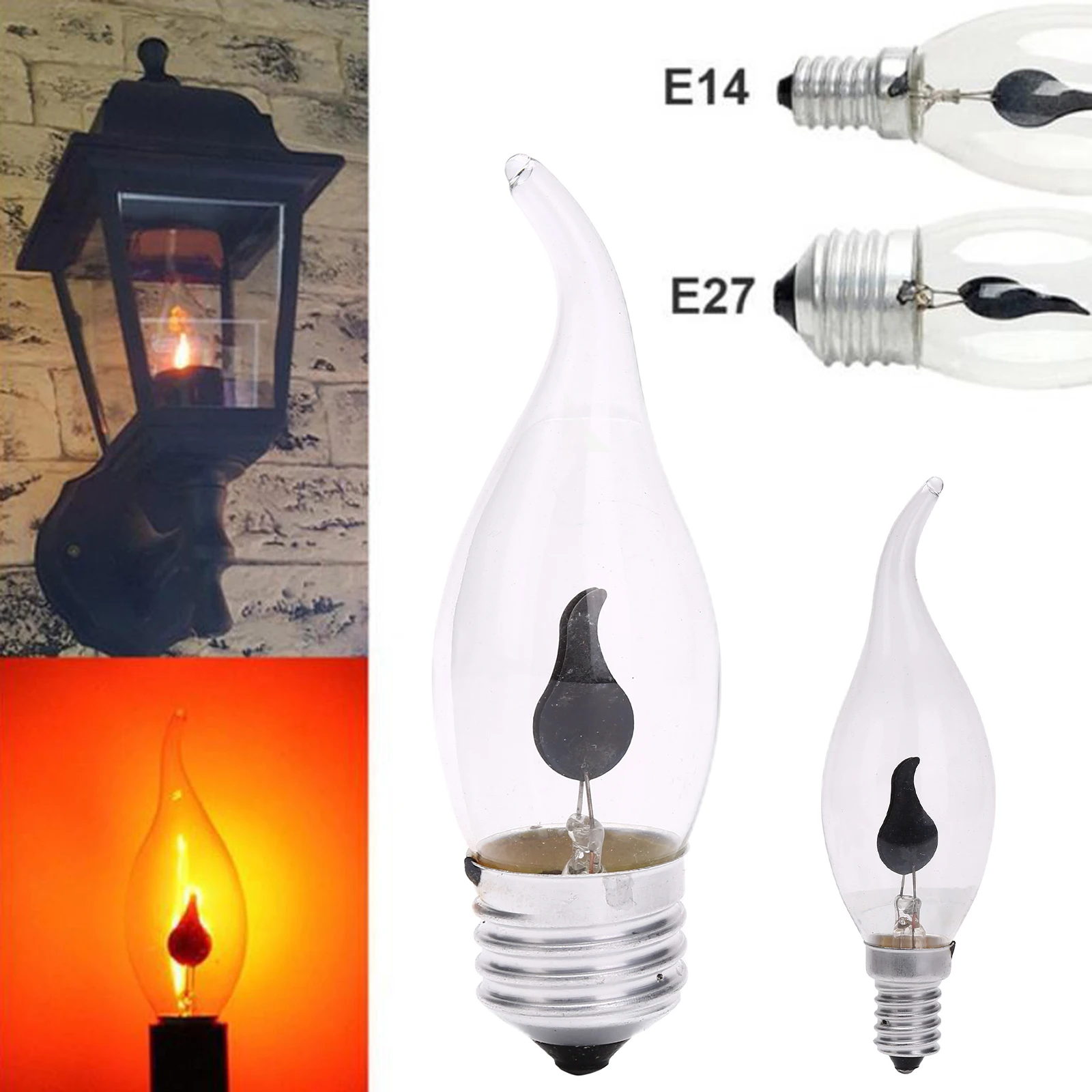 E14/E27 3W Flame Fire Light Bulb Lighting Vintage Flickering Effect Tungsten Novel Candle Tip Lamp Vintage Decor Light Bulb