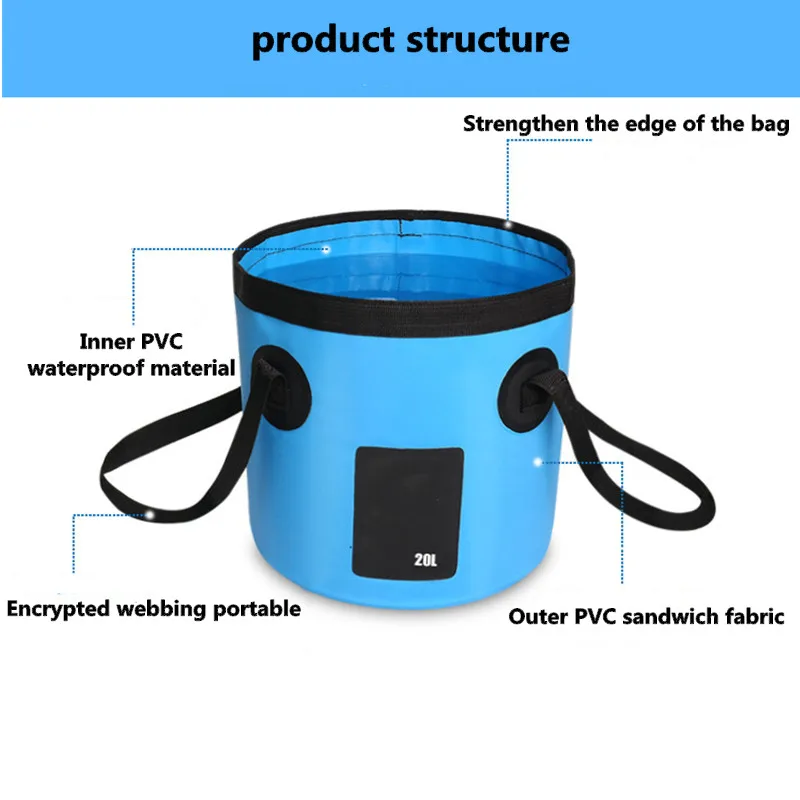 Round outdoor folding fishing bucket Portable wear-resistant bucket Outdoor convenient fishing box Car wash bucket enlarge