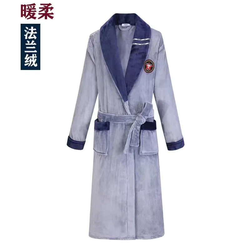Men Casual Kimono Bathrobe Autumn Winter Flannel Long Robe Thick Warm Sleepwear Plus Size 4XL Nightgown Male Loose Home Wear