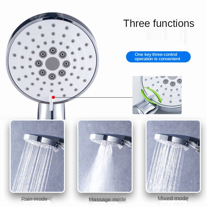

NEW High Pressure Hand Held Abs Shower Head Three-Speed Outlet Mode Adjustable One-Button Stop Water Saving Bathroom Accessories