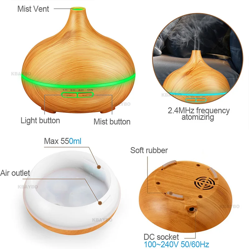550 мл Электрический ультразвуковой увлажнитель воздуха с дистанционным