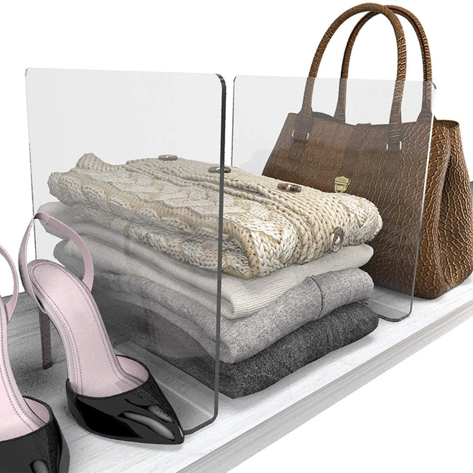 

2PCS Acrylic Shelf Dividers Wardrobe Classification Transparent Storage Shelf Dividers Wardrobe Separator Rack