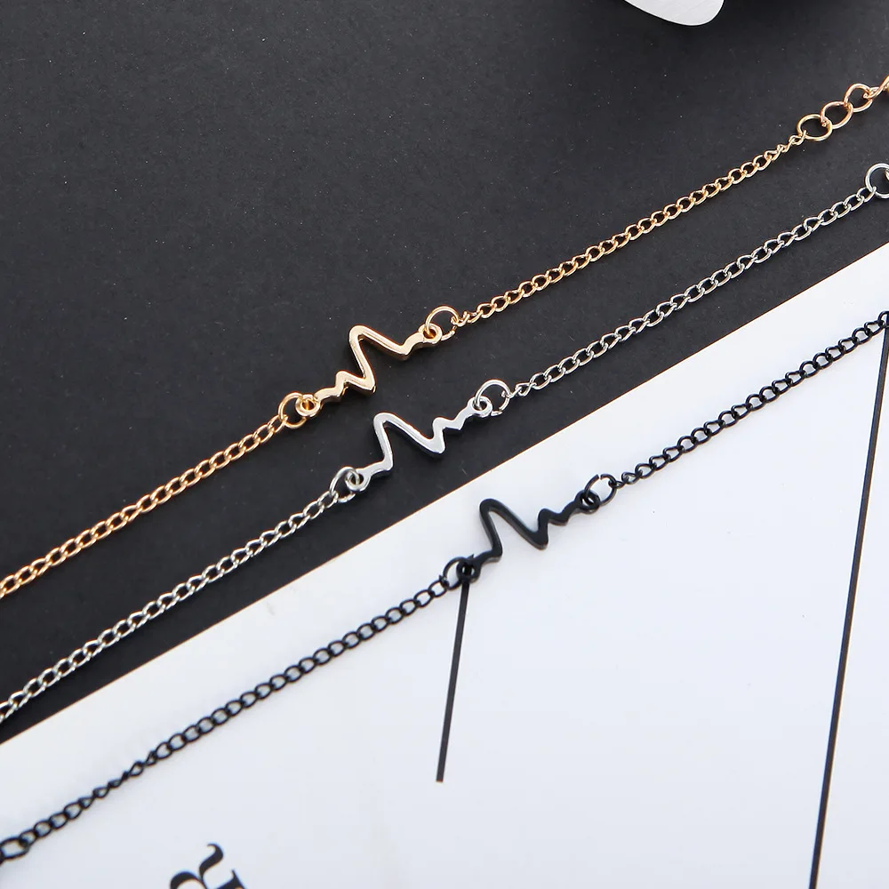 

1 PCS Korean Fashion Hot Simple Waves ECG Heart Rate Lightning Chain & Link Bracelets For Women & Men Jewelry Summer Style Beach