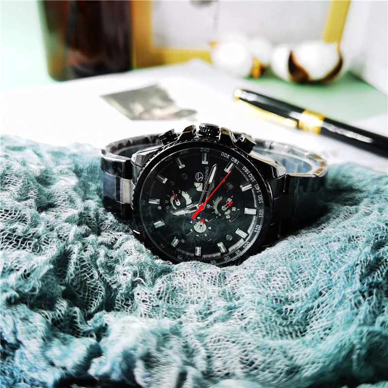 Forsining 2020 Three Dial Stainless Steel Men Mechanical Automatic Watch For Man Luxury Wrist Watches Military Sport Male Clock | Наручные