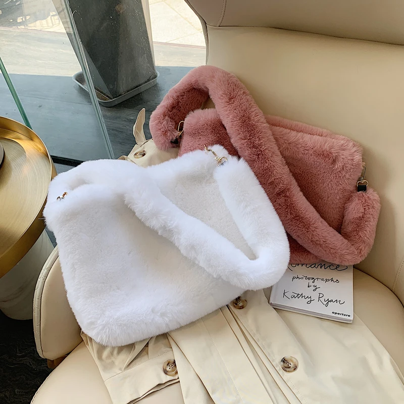 Новая зимняя мягкая меховая женская сумка брендовая Роскошная большая на плечо