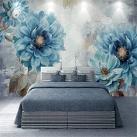 custom 3d wall murals wallpaper hand painted oil painting blue flowers study living room bedroom background photo decoration