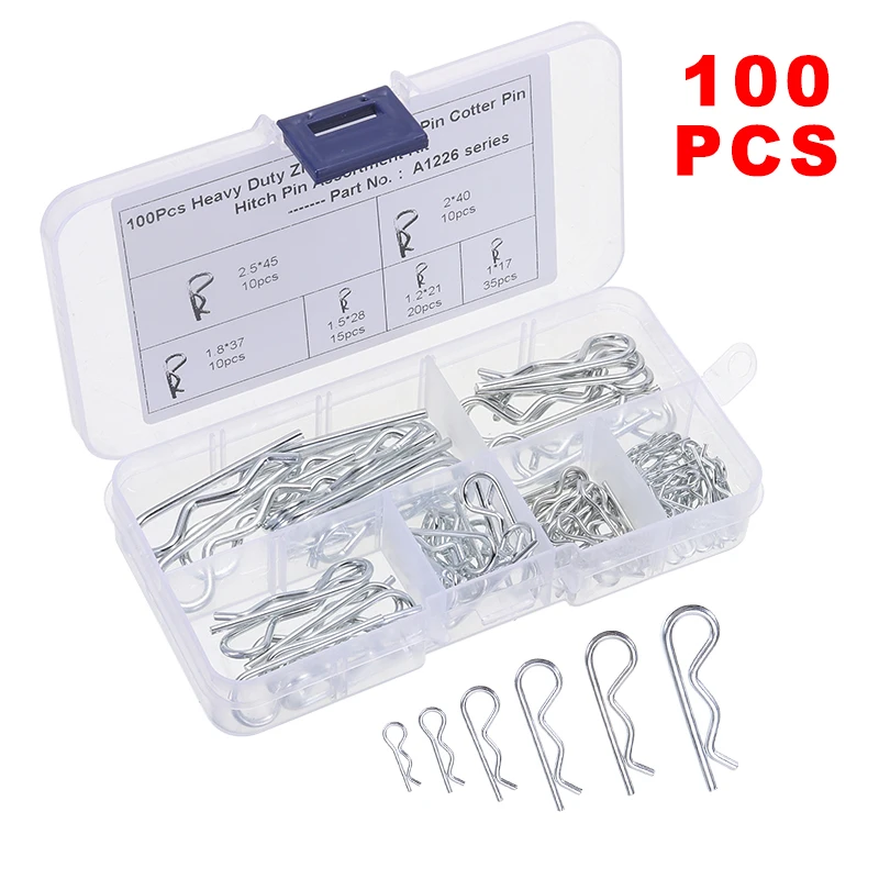 

Newest 100Pcs R Shape Clips Carbon Steel Anti-rust Hairpin Hitch R Type Wave Clip Cotter Hitch Pin Clips Fastener For Cars Truck
