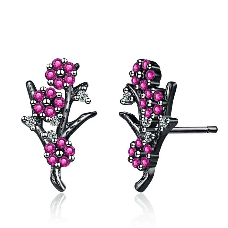 

KOFSAC Vintage Black Exquisite Zircon Plum Flower Earring Jewelry 925 Sterling Silver Earrings For Women Anniversary Accessories