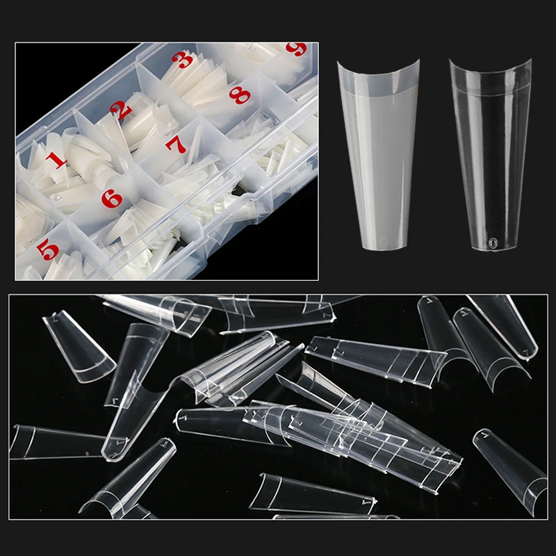

500Pcs Half Cover French False Nail Art Tips Natural Transparent Coffin Artificial Acrylic UV Gel Nail Polish Manicure Tools