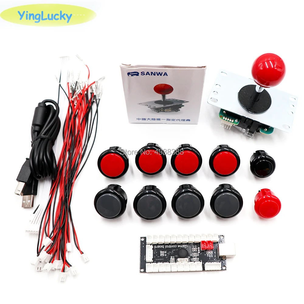Аркадный джойстик DIY Kit, Sanwa Джойстик 8YT, OBSF 24 мм, Комплект Аркады своими руками, USB кодировщик для ПК, для Аркады MAME& Raspberry Pi 3B