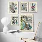 Настенный постер с изображением сказочных сказок, кролика, животных, ведьмы, словарь, искусство, страны чудес, цитаты, Картина на холсте для вечеринки, декор для детской комнаты, постер