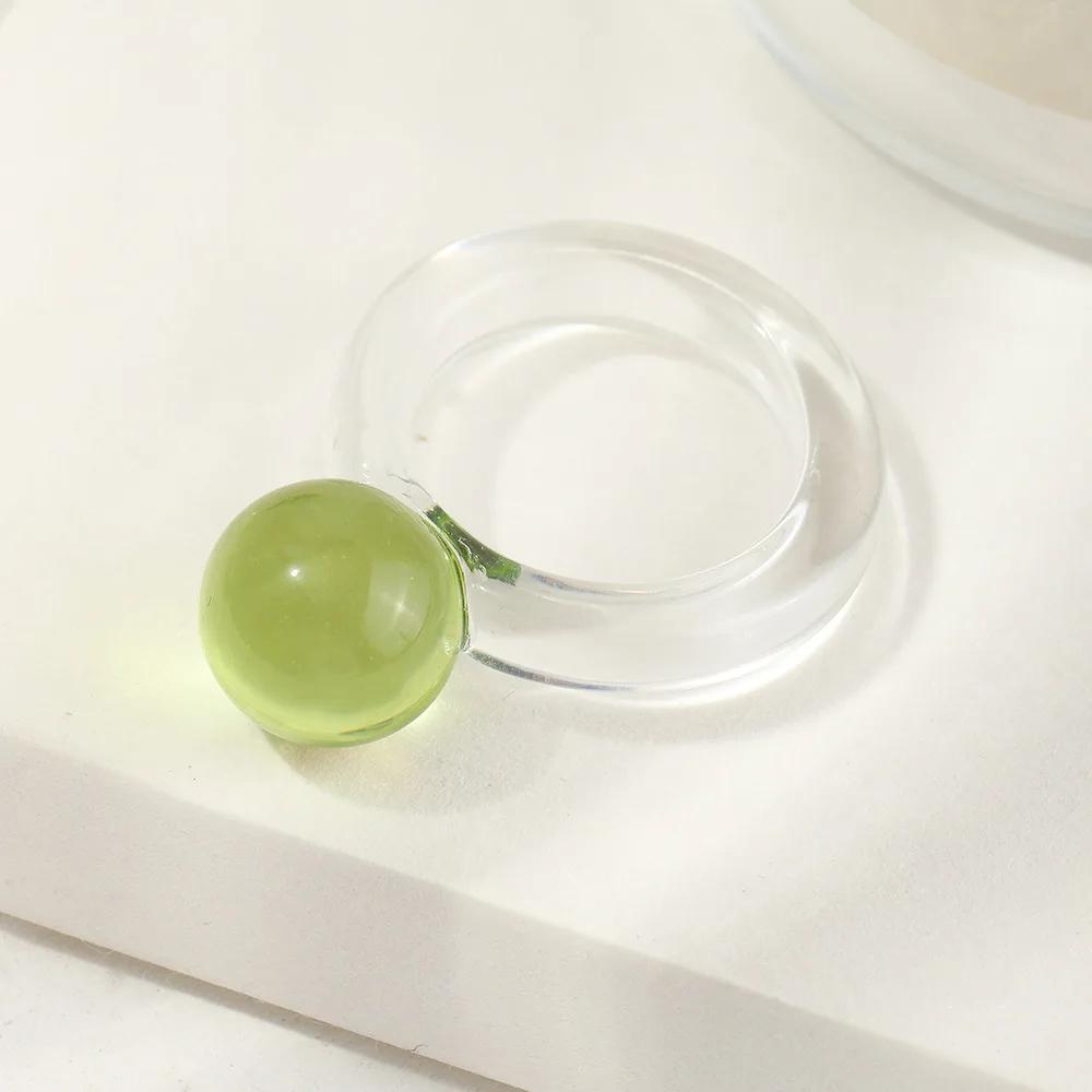Модные прозрачные круглые кольца из смолы с цветным шариком для женщин и девушек