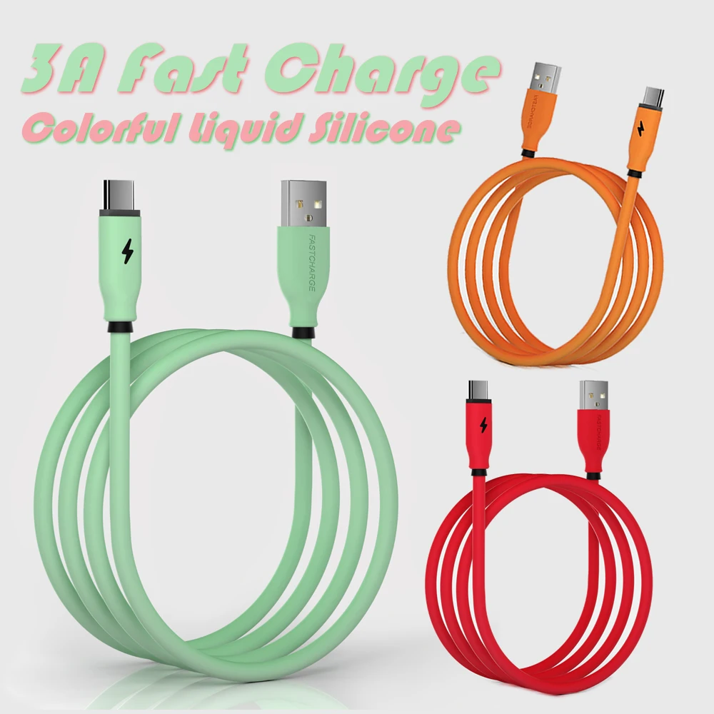 Cable USB tipo C de carga rápida 3A, Cable de silicona líquida...