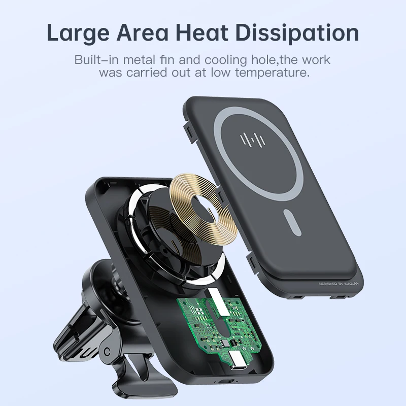 kuulaa 15w qi magnetic wireless car charger phone holder for iphone 13 12 pro max universal wireless charging car phone holder free global shipping