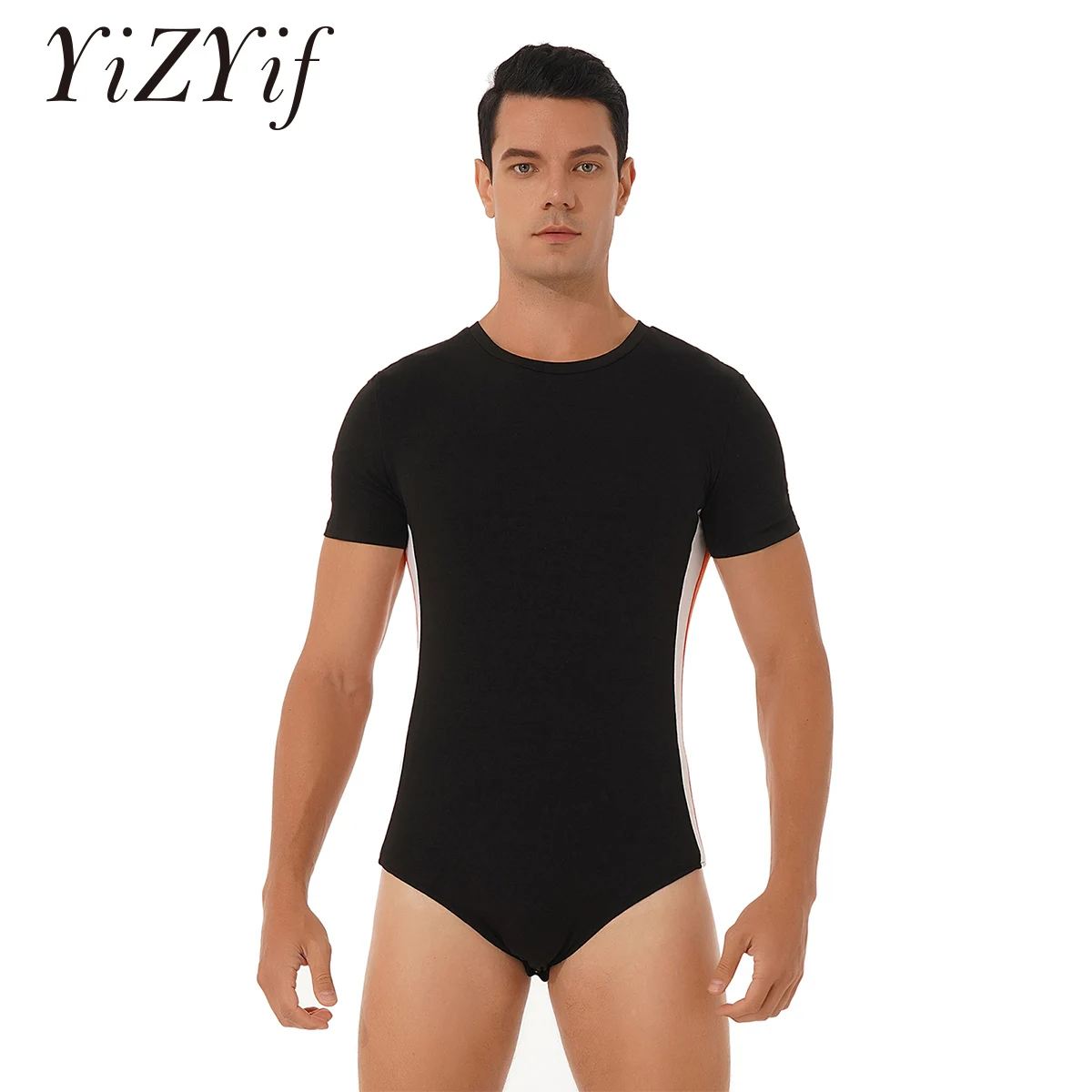 

YiZYiF Mens Casual Tops Short Sleeve Breathable Striped Bodysuit Leotard T-shirt Jockstraps Snap Button Crotch Teddies Jumpsuits