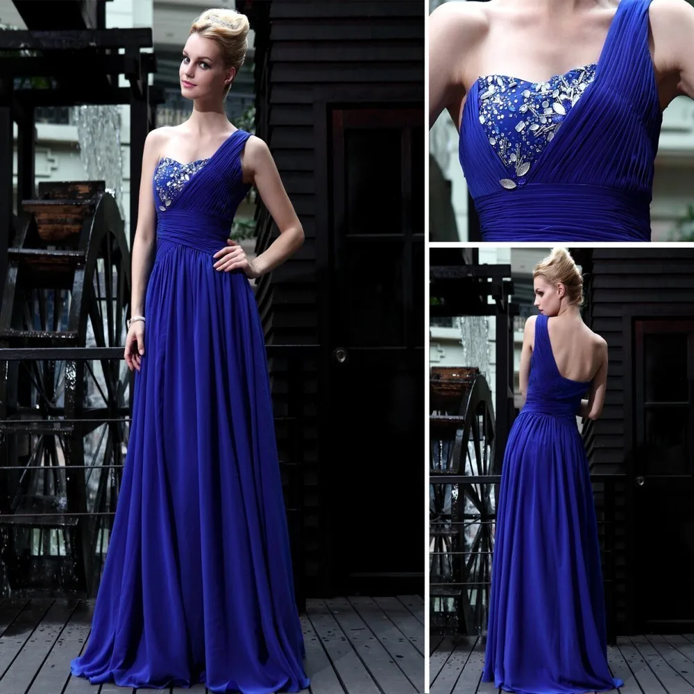 

free shipping 2018 Banquet sapphire blue one shoulder with diamond fashion hot-selling brides maid women bridesmaid dresses