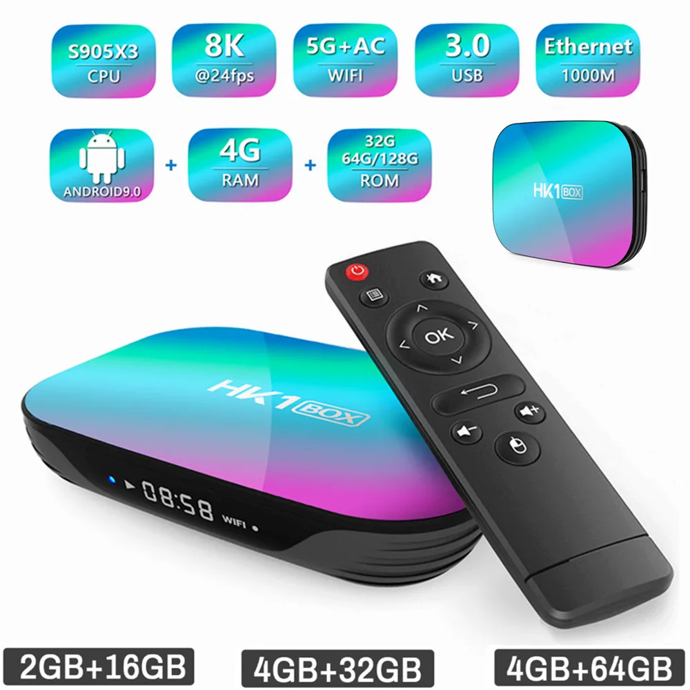 

HK1BOX Ultra HD 8K Smart TV Box S905X3 Android 9.0 4G 32GB 64GB WiFi 1000M Support 3D Youtube Media Player M3U Set Top Box