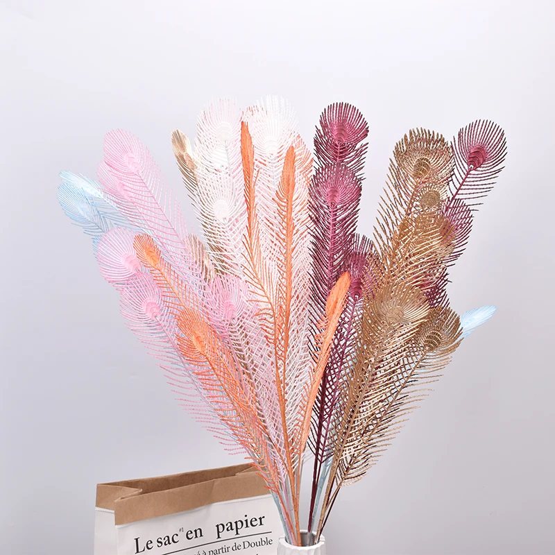 

1pc5 Fork Simulation Peacock Tail Home Outdoor Office Fake Flower Decoration Ornaments DIY Hotel Party Wedding Crafts Ornaments