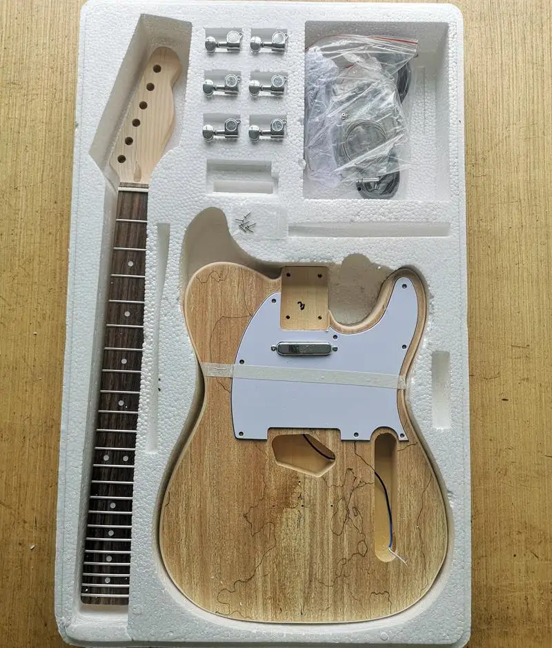 TL-SpaltedMaple-3 TL стиль электрогитара DIY Kit Spalted клен шпон бас дерево тело жесткий клен шеи палисандр гриф набор - Цвет: TL-SpaltedMaple-3