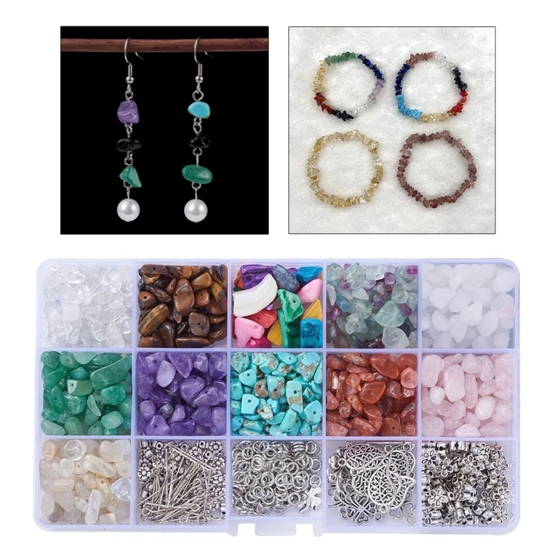 

L5YA Natural Assorted Stone Chip Beads Crushed Stones DIY Jewelry Accessories Set Bracelet Handmade Beaded Material