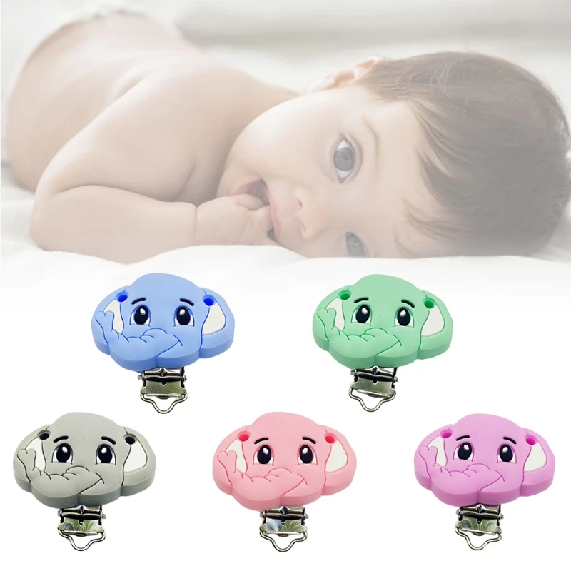

Cartoon Animal Elephant Pacifier Clips Food Grade Silicone Baby Teether Clasp 54DF
