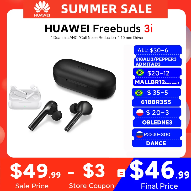 CODE:FUN 150р от 1000р. OFF В наличии глобальная версия Huawei FreeBuds 3i 3 я наушники вкладыши TWS с