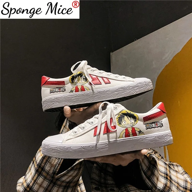 

2021 New Men's Casual Shoes Lac-up Non-Slip Leather Breathable Lovers Sneakers Male Women Flat Shoe Cartoon Printing 35-44