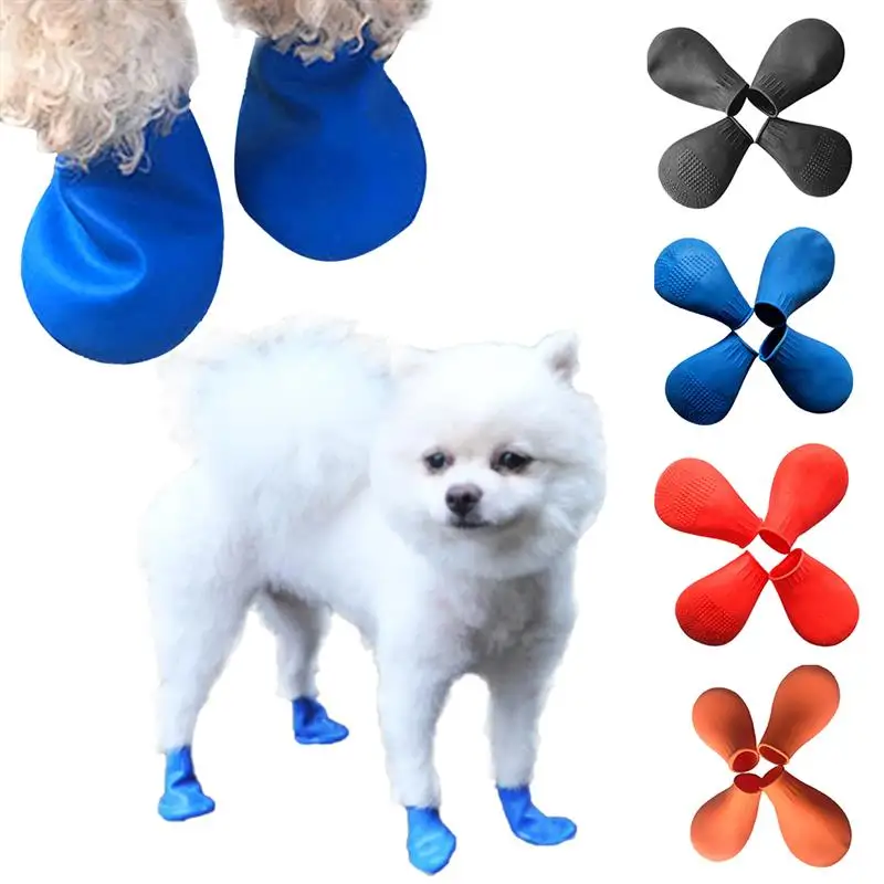 

4pc Pet Dog Rain Shoes For Dogs Booties Rubber Winter Footwear Anti Slip Waterproof Pet Dog Shoes Cat Rain Shoes Puppy Chihuahua