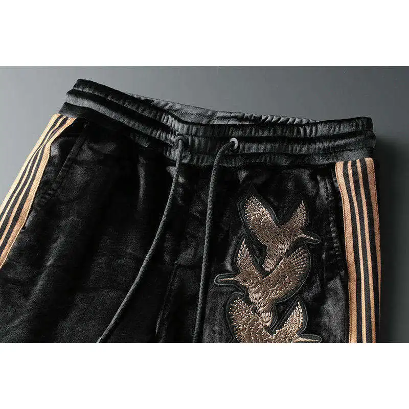 Autumn and Winter Plus Velvet Padded Sports Leisure Suit Men's Embroidery Stitching Men's Large Size Sweater Pants Tide Jogger