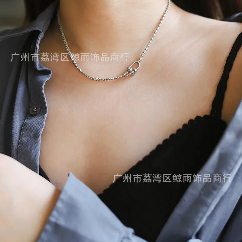 

Gothic Pendants Necklaces Stainless Steel Plated Silver For Women's 2021 Fashion Streetwear Round Beads Chain Necklace Jewellery