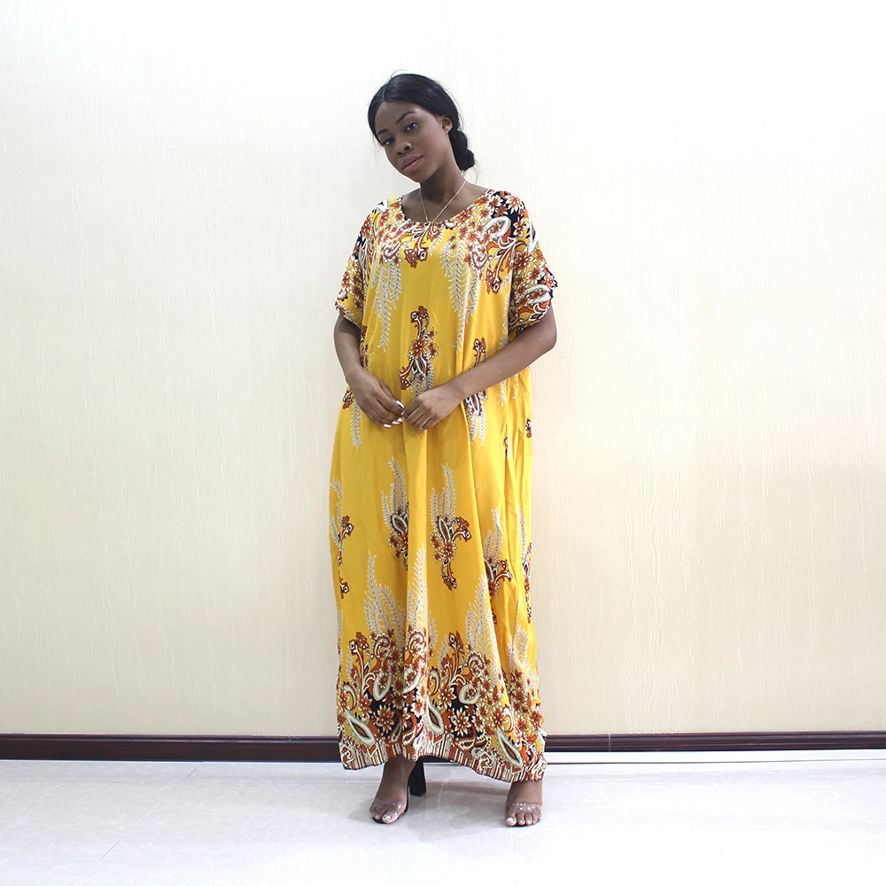 Dashikiage Новое поступление модный дизайн Африканский Дашики Желтый Чистый хлопок Цветочный элегантный повседневный Африканский Дашики женское платье