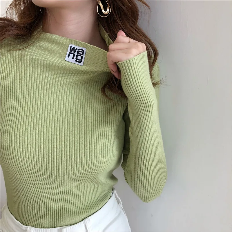 

JoinYouth Half Turtleneck Pullovers Solid Appliques 2020 Autumn Winter All Match Women Sweaters Slim New Pull Femme Fashion J261