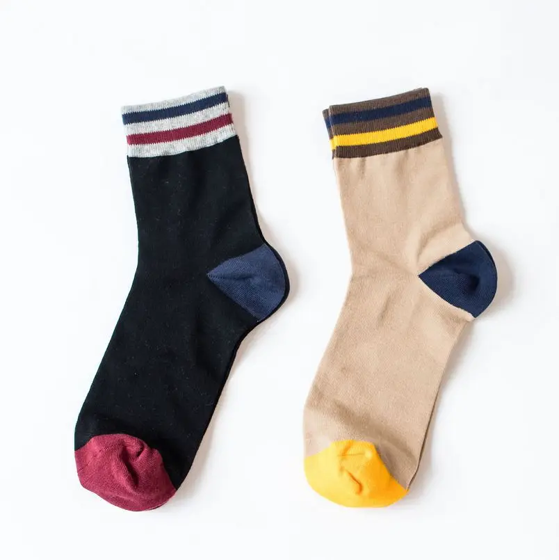 

Men's Striped Tube Cotton Socks Autumn Winter Leisure Patchwork Knitting Crew Socks Wholesale