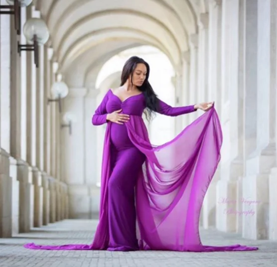 

Long Sleeve Shoulderless Pregnancy Dress Photography Props Maternity Maxi Gown Dresses For Photo Shoot Pregnant Women Clothes