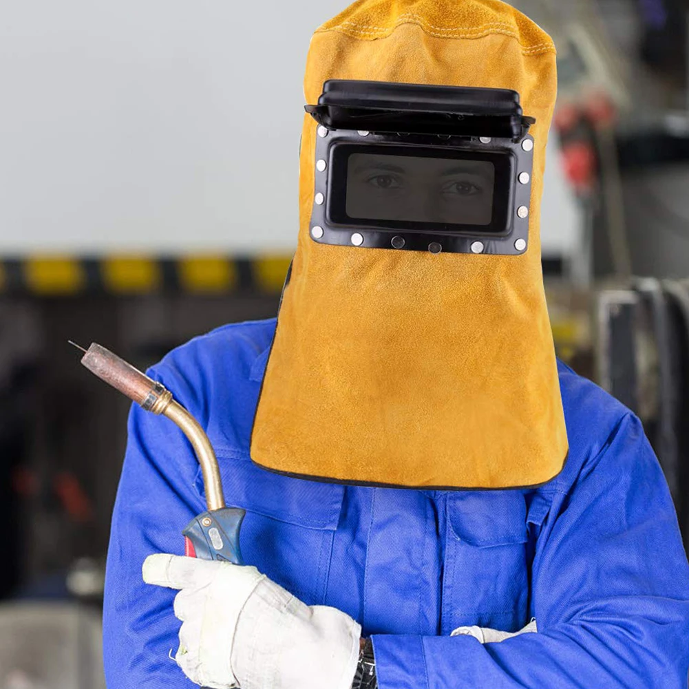 Сварочная маска бленда сварщика термостойкий кожаный шлем с фильтром для