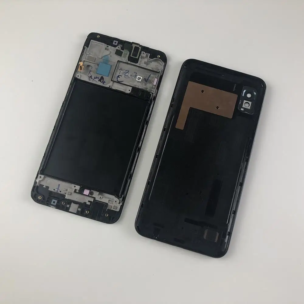 Для samsung Galaxy A10 A105f Корпус ЖК-шасси передней рамы рамка+ задняя крышка батареи+ объектив камеры+ боковые кнопки+ логотип