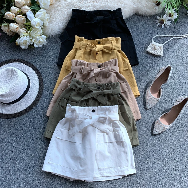 

Young Girl Elegant Casual Bow-Knot High Waist Slim Pants Women's Shorts Ladies Simple Design Streetwear Outdoor Short Feminino