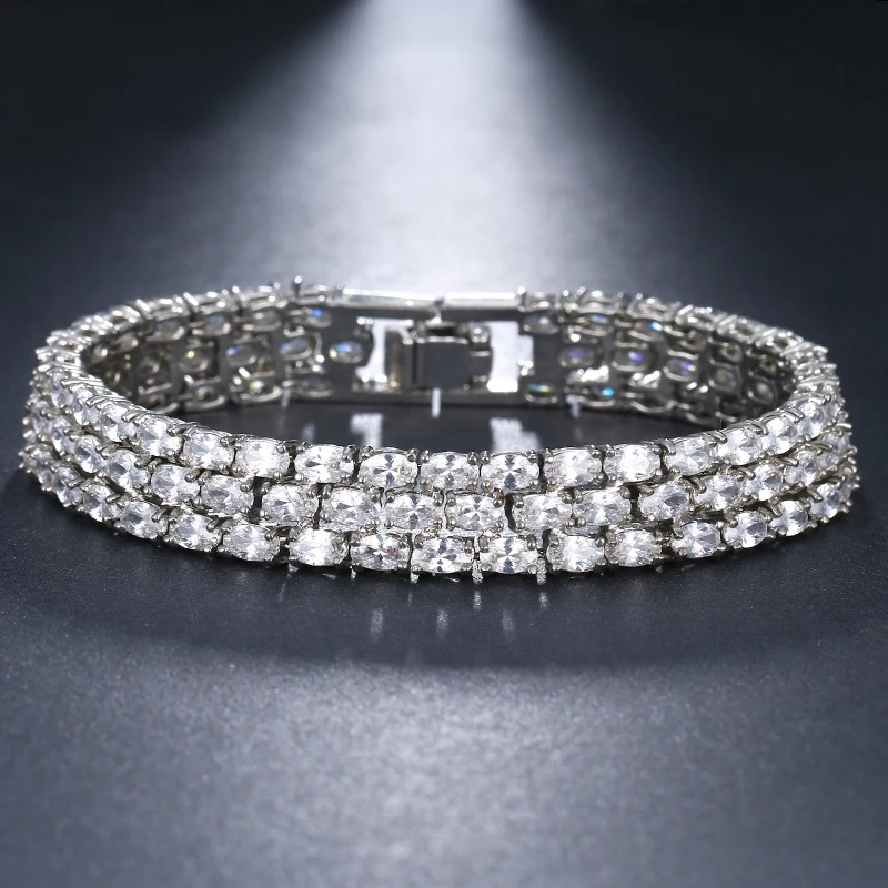

KSRA Luxury Rhinestone Full Zircon Bracelets For Women Crystal Chain Engagement Wedding Bridal Jewelry Bangle 2021 New Accessory