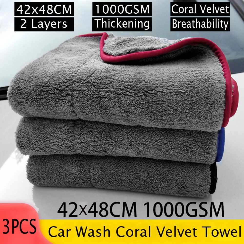 

Car Wash 1000GSM Car Detailing Coral Velvet Towel Cleaning Drying Cloth Thick Car Washing Rag for Cars Kitchen Car Care Cloth