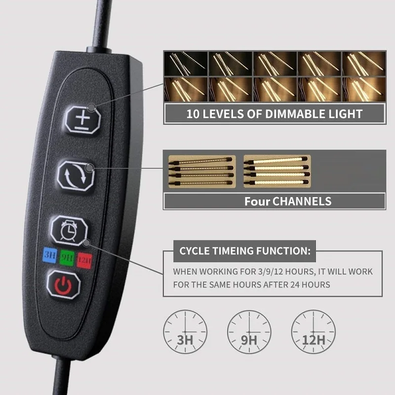 USB 5V Электрический таймер Затемнения полный спектр 4 головы светодиодный Grow