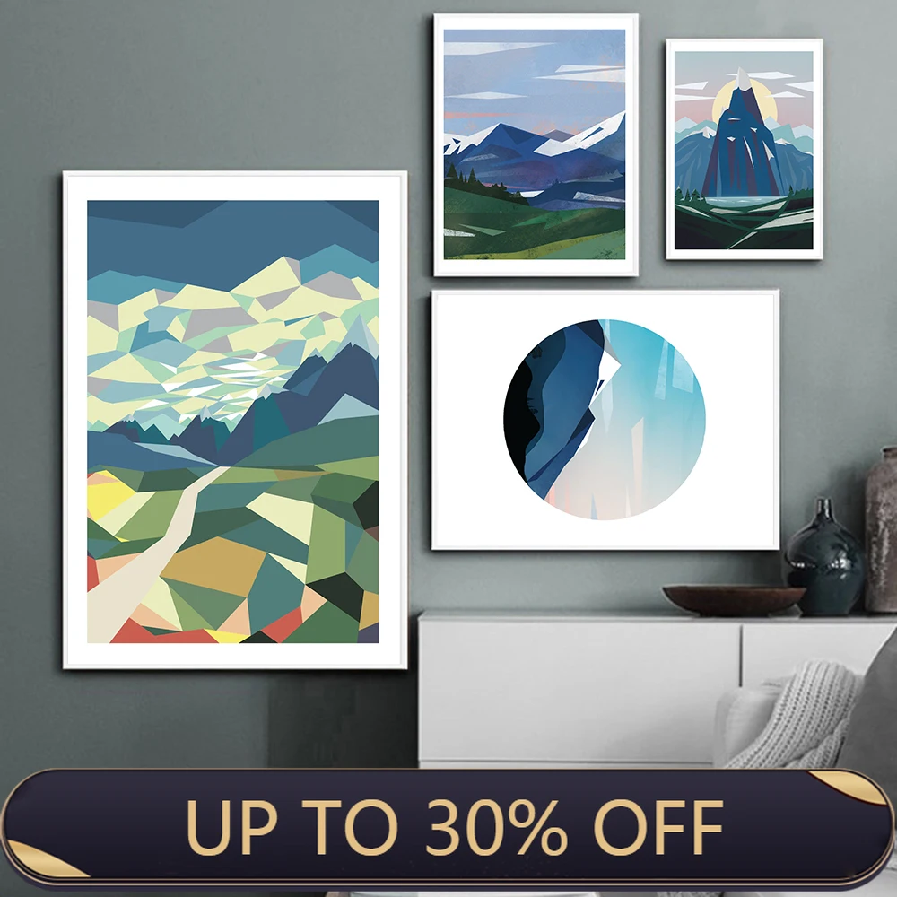 Скандинавская Картина на холсте разноцветные абстрактные горные настенное