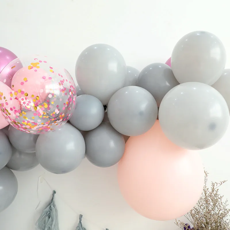 Латексные воздушные шары Macaron серые розовые с цепочкой для арки стены вечерние