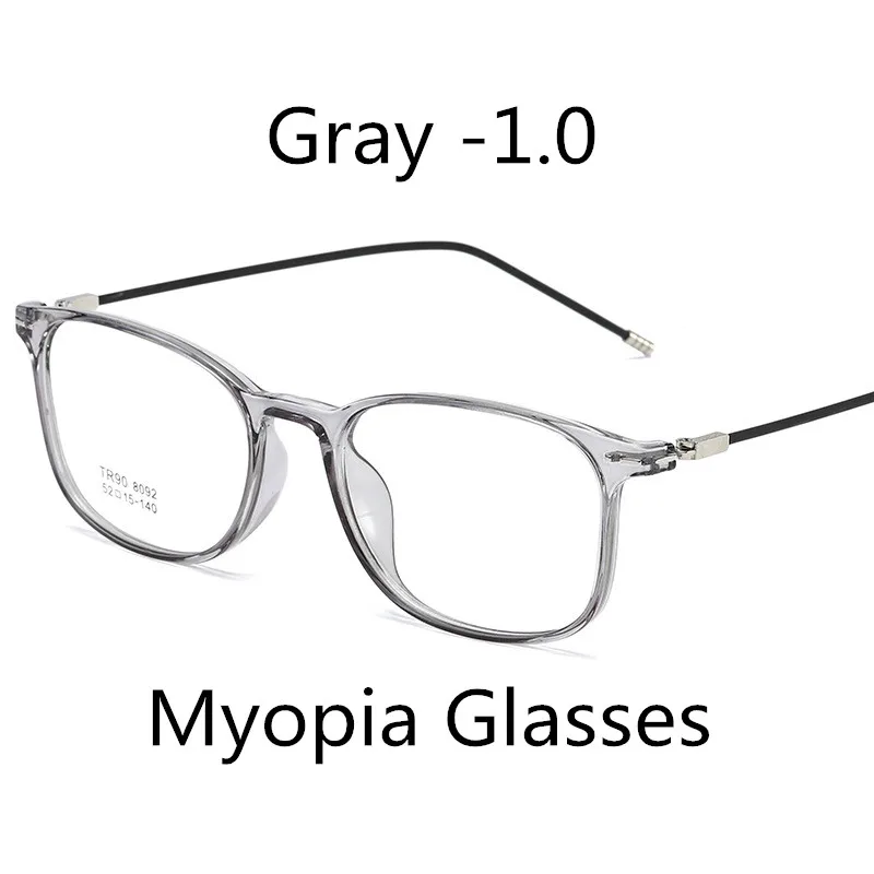 Gray -1.0 Elbru ультралегкие TR90 очки для близорукости женские и мужские Модные прозрачные квадратные оправы близорукие очки With-0.5-1.0-1.5to-6.0 - Цвет оправы: Gray -1.0