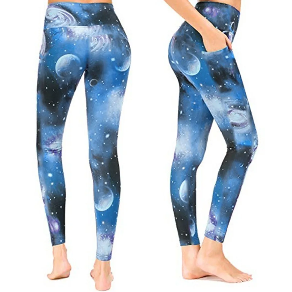 Женские модные леггинсы Cosmic Galaxy узкие штаны для йоги с ночным небом и карманами