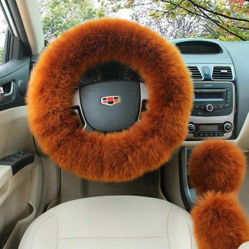 3PCs Universal Car Plush Cover Fuzzy Steering Wheel Wool Fur Mat Gear Knob Shifter Brake | Дом и сад