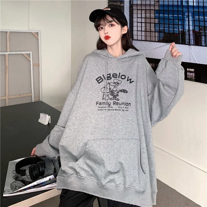 

Осенний корейский стиль с принтом и капюшоном