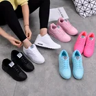 Кроссовки женские из экокожи, спортивная обувь на воздушной подушке, синие, белые, розовые, для прогулок и бега