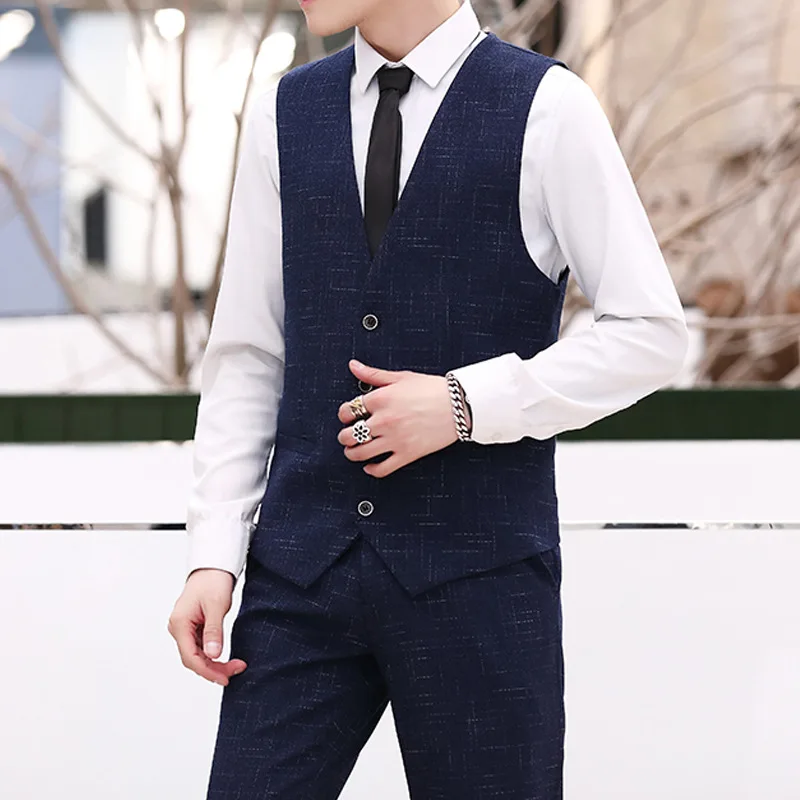 

Slim Fit Lattice Single Breasted Non Ironing Treatment Black Work V-neck Men Suit Vest